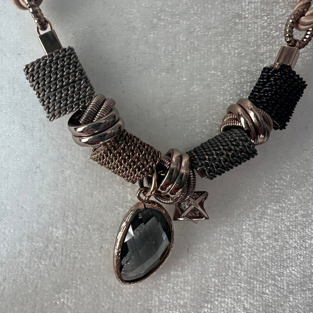 Unique mixed media off center jewel rope knot adjustable necklace - Picture 2 of 5